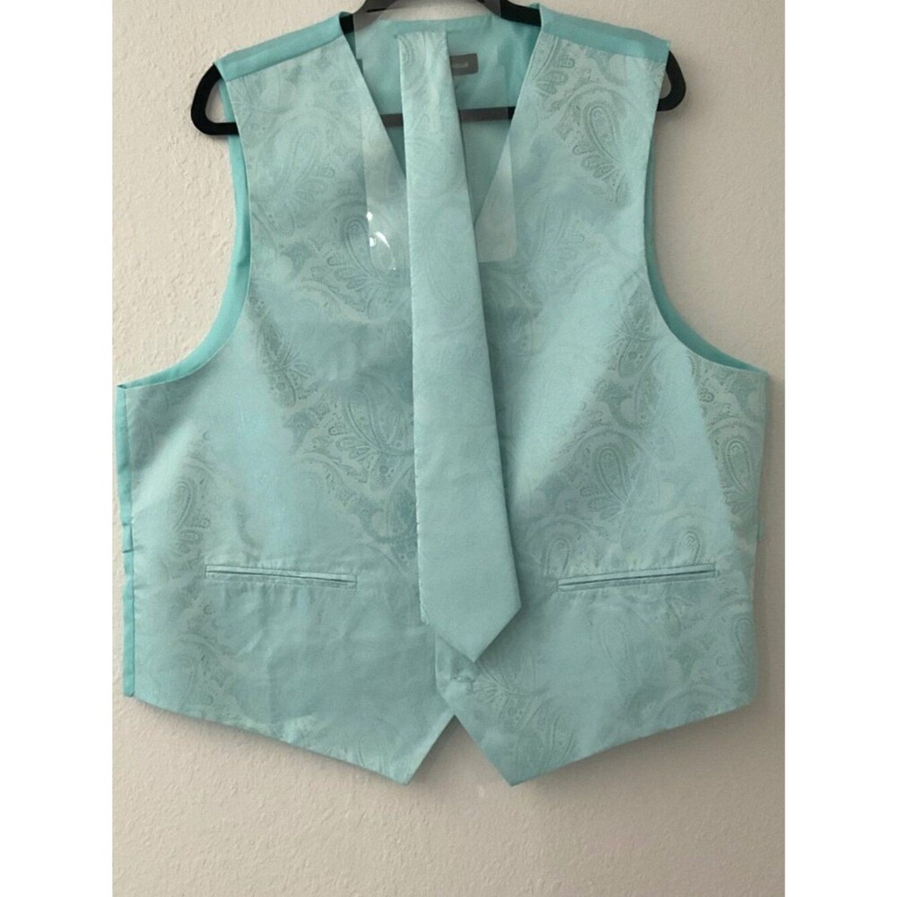 Alberto Cardinali Mint Green Paisley Formal Vest & Tie Set - Men's XL Mint